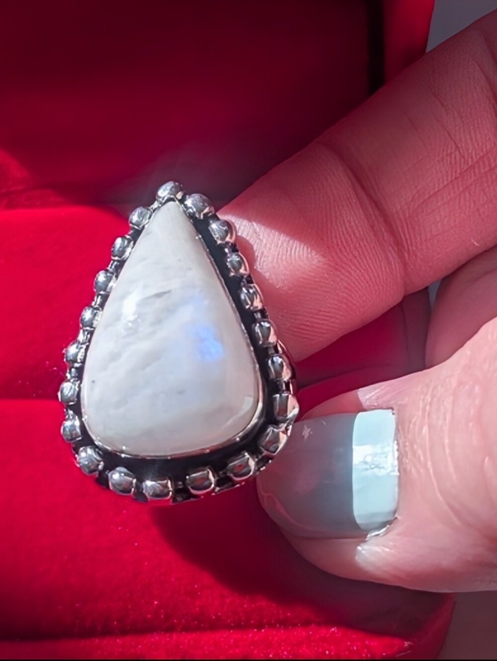 🌙Vintage Artisan Moonstone 🌙 Teardrop Set In 925 Sterling Silver Size 9
